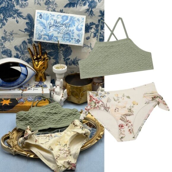 🆕 ZIMMERMANN KIDS 🧿 NWOT Waverly Knit Bandeau Bikini, Mismatched Floral Sz 1 Y - Picture 1 of 14